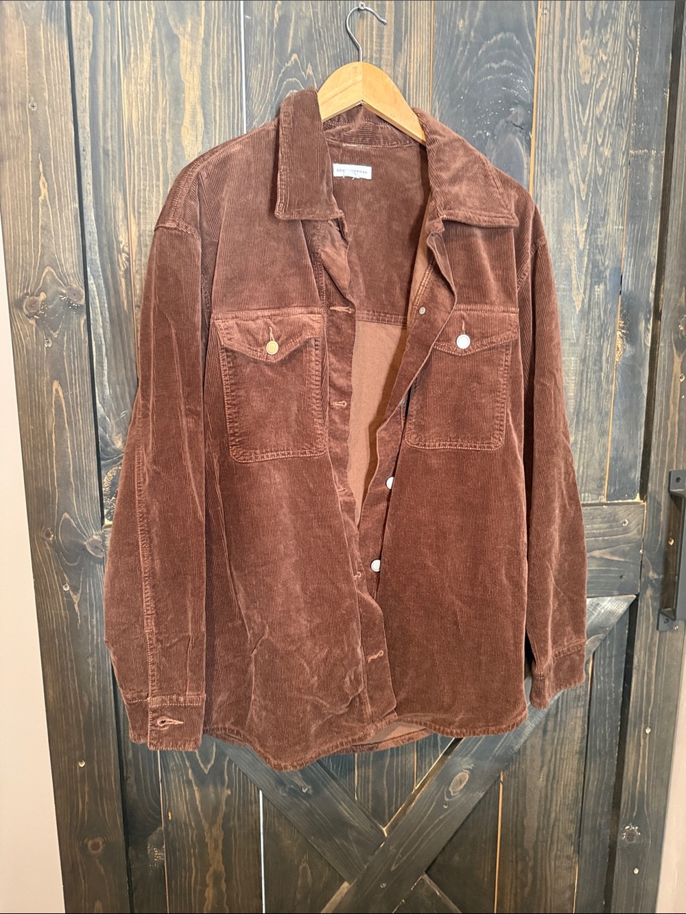 Good American Brown Corduroy Overshirt Jacket